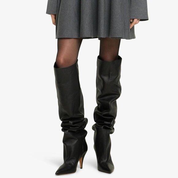 MAKE OFFER KHAITE BLACK LEATHER OVER THE KNEE BOOTS 9.5 - Picture 2 of 13